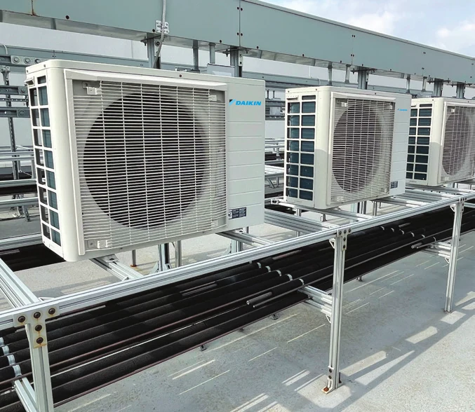 Daikin FIT outdoor units installed on a rooftop support frame