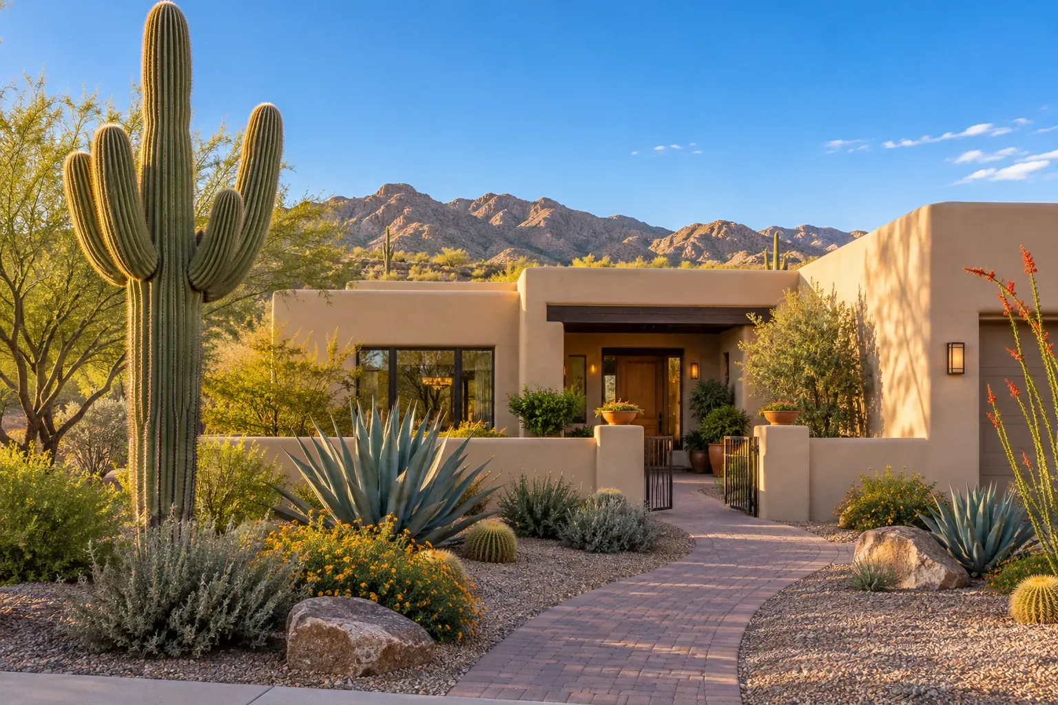 A Southwestern home surrounded by Tucson desert landscaping